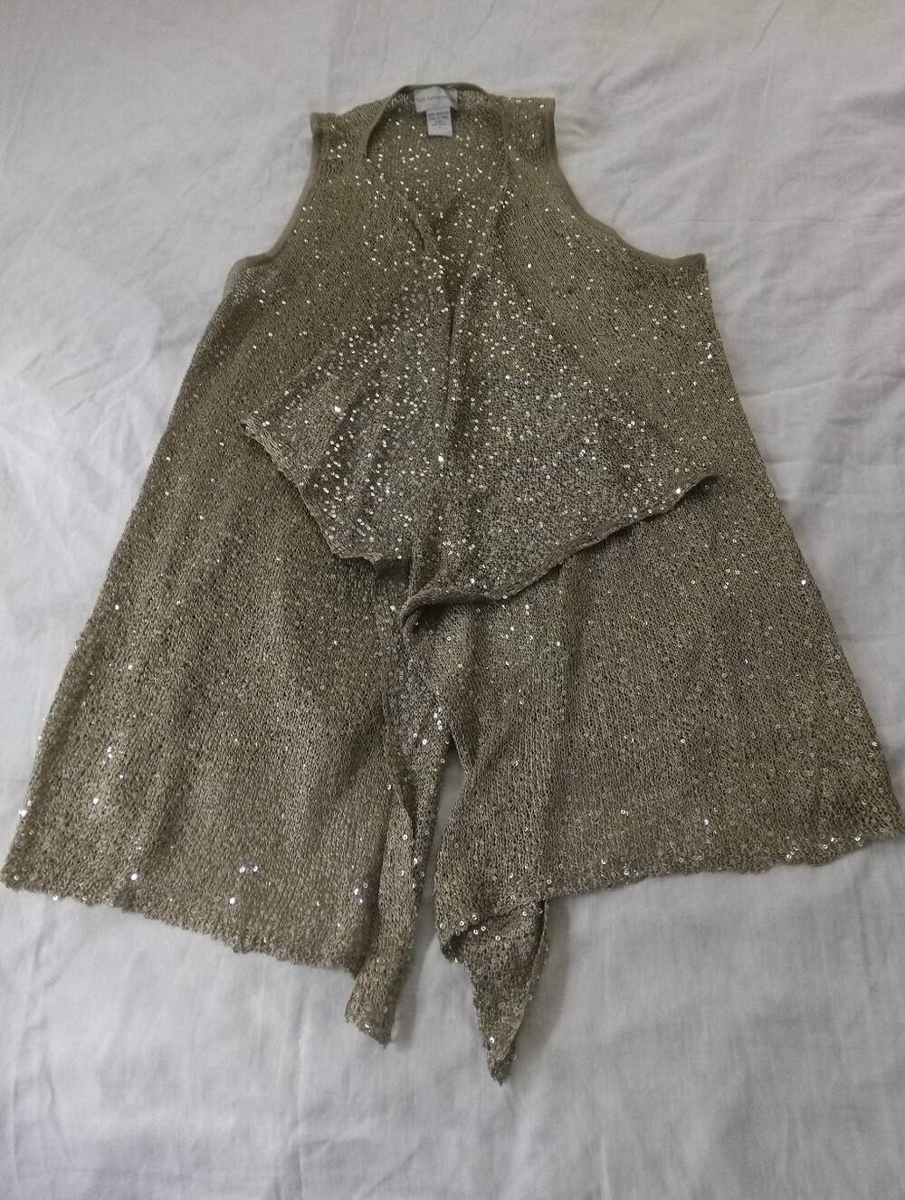 Soft Surroundings Sequin Knit Open-Front Vest in Champagne